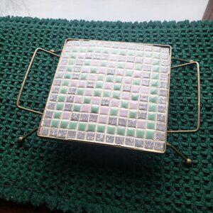 Vintage MCM Mid‎ Century Mosaic Tile Trivet with rack